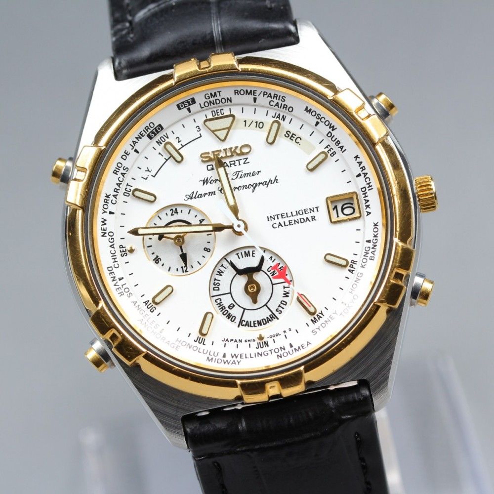 【稼働品】SEIKO ワールドタイマー 6M15-0020 クオーツ メンズ (1995年製) #17381