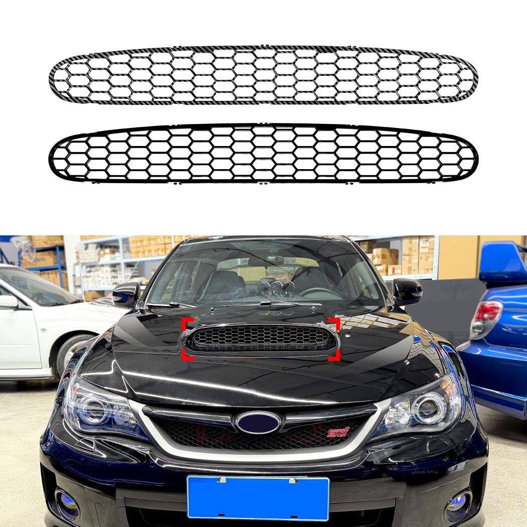 スバル インプレッサ WRX STI 2008-2014対応 ボンネットダクトカバー エアスクープ部 防塵カバー 装飾ステッカー ABS製 貼り付け式 ピアノブラック カーボン調 外装アクセント フロントまわりを引き締めるスポーティデザイン ドレスアップ用品