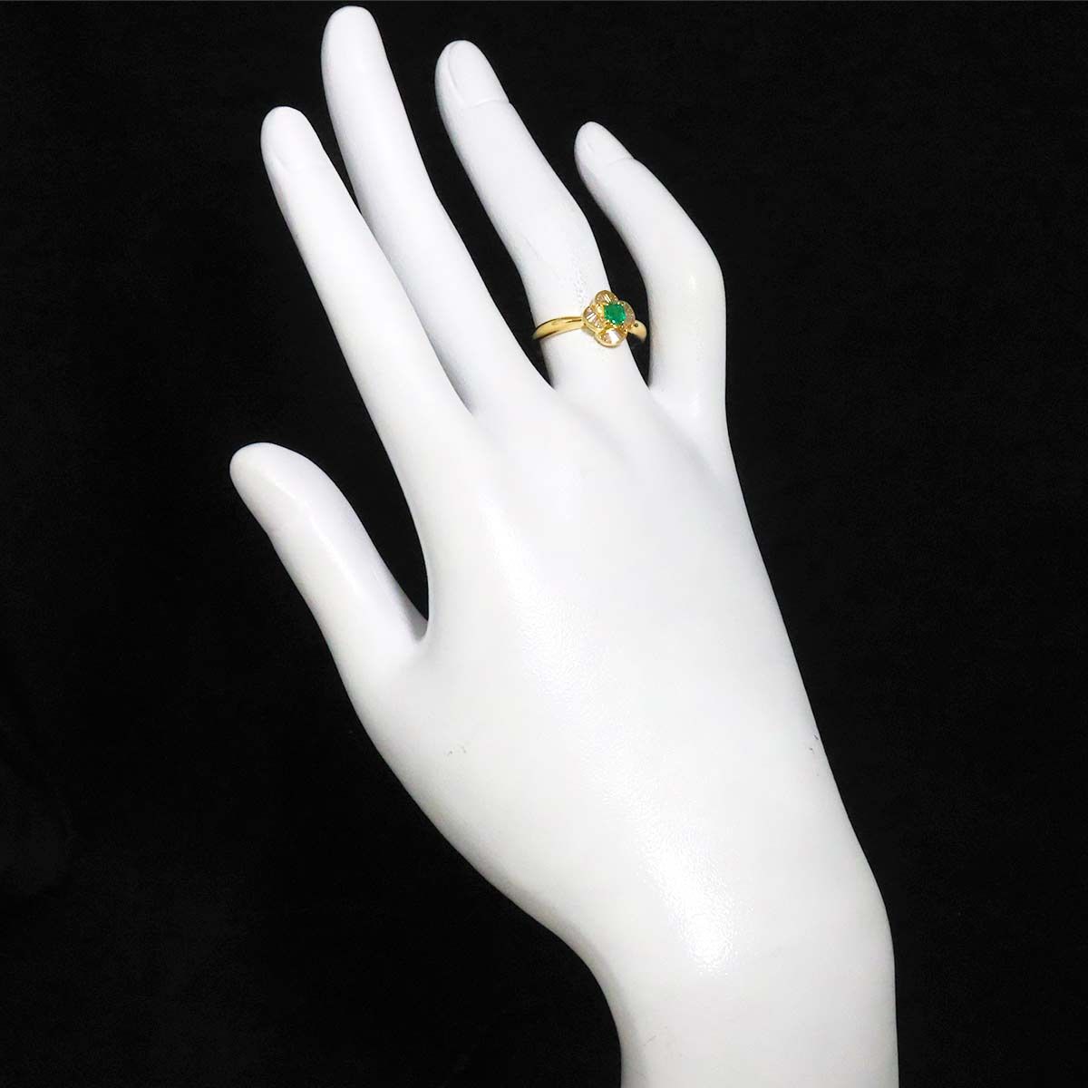 リング 12号 エメラルド 0.21ct ダイヤ 0.13ct K18 YG イエロー