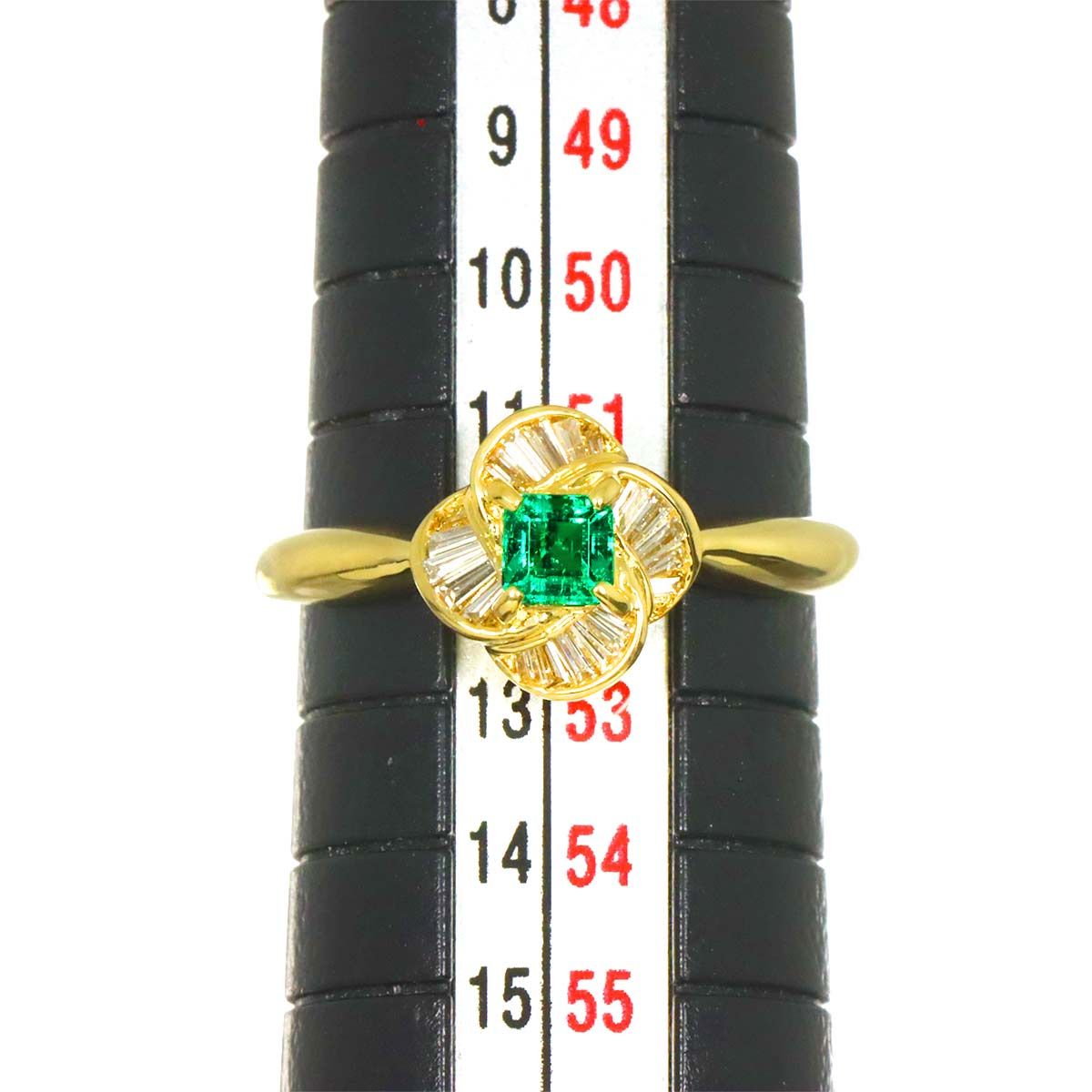 リング 12号 エメラルド 0.21ct ダイヤ 0.13ct K18 YG イエロー 