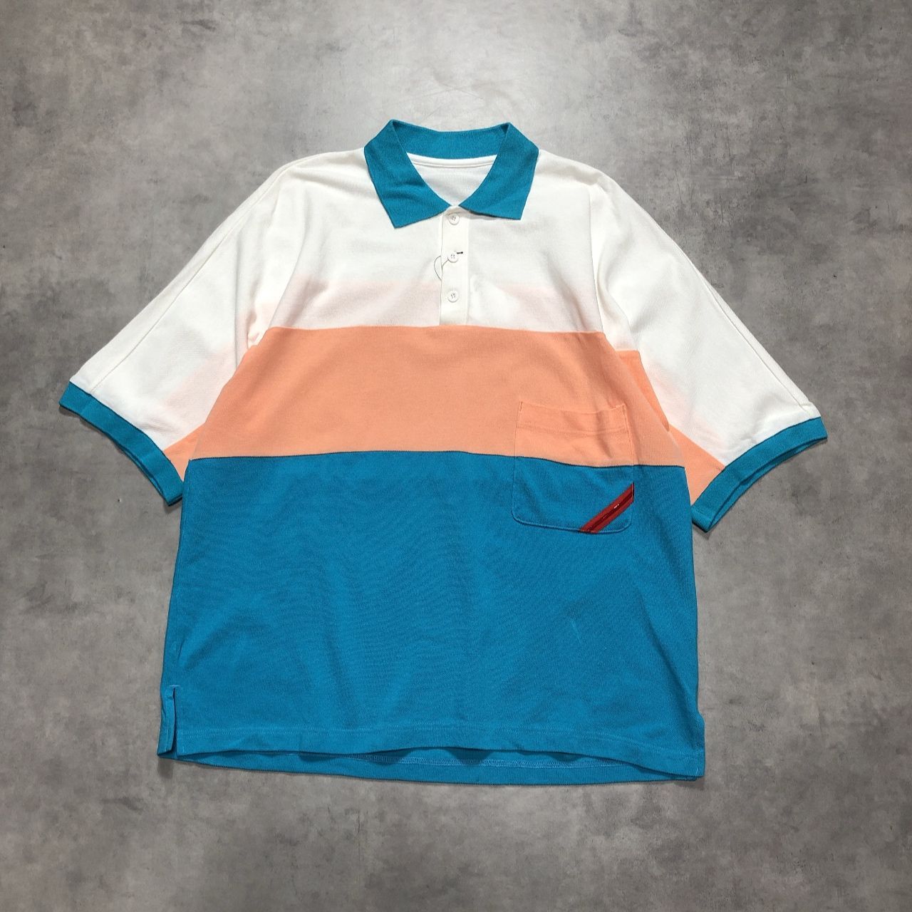 GQ5903◇PHINGERIN : RUN POLO 鹿の子 ポロシャツ◇M◇白 水色系 