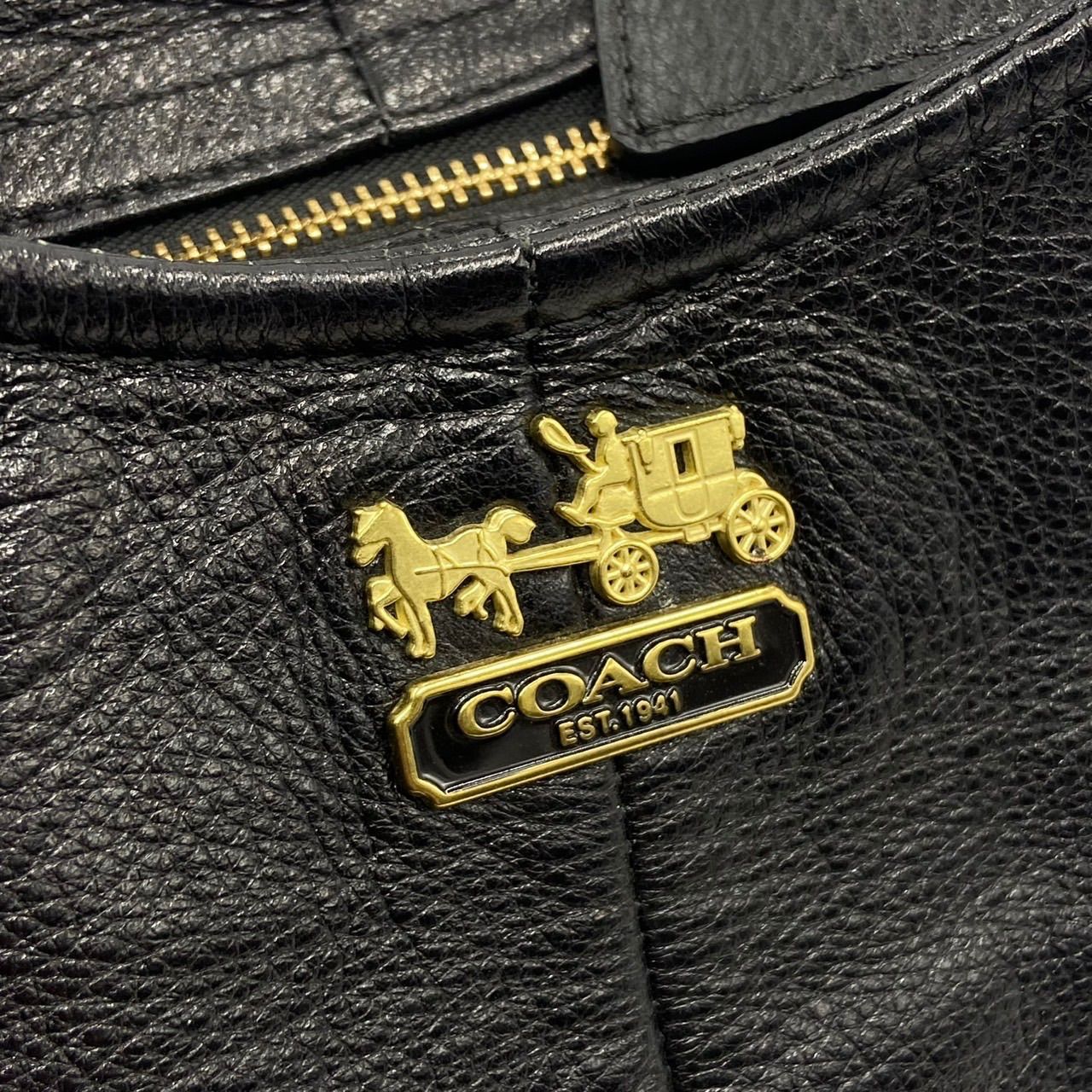 極美品● COACH コーチ マディソン ハンドバッグ　トートバッグ ロゴ 金具 ゴールド金具 ブラック レザー 18612