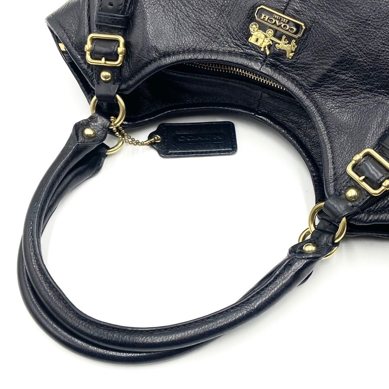 極美品● COACH コーチ マディソン ハンドバッグ　トートバッグ ロゴ 金具 ゴールド金具 ブラック レザー 18612