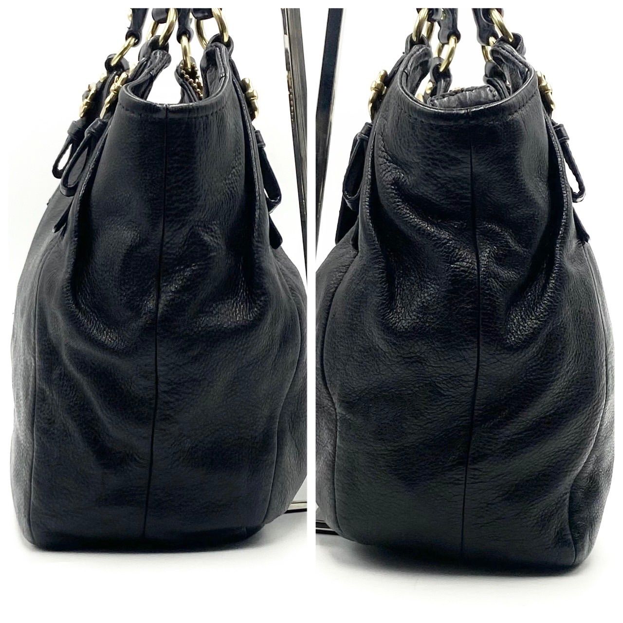 極美品● COACH コーチ マディソン ハンドバッグ　トートバッグ ロゴ 金具 ゴールド金具 ブラック レザー 18612