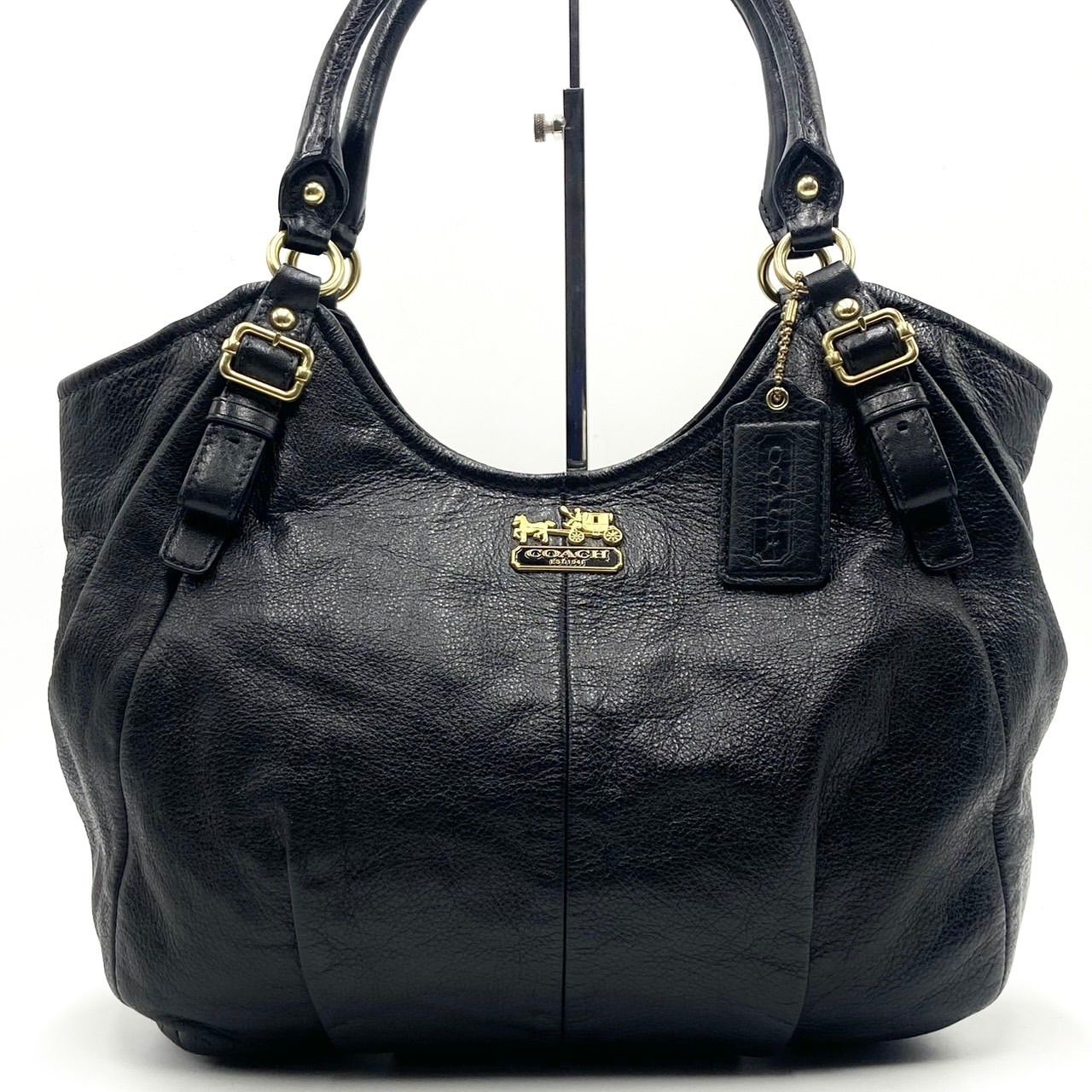 極美品● COACH コーチ マディソン ハンドバッグ　トートバッグ ロゴ 金具 ゴールド金具 ブラック レザー 18612
