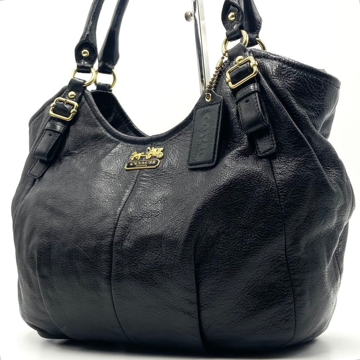 極美品● COACH コーチ マディソン ハンドバッグ　トートバッグ ロゴ 金具 ゴールド金具 ブラック レザー 18612