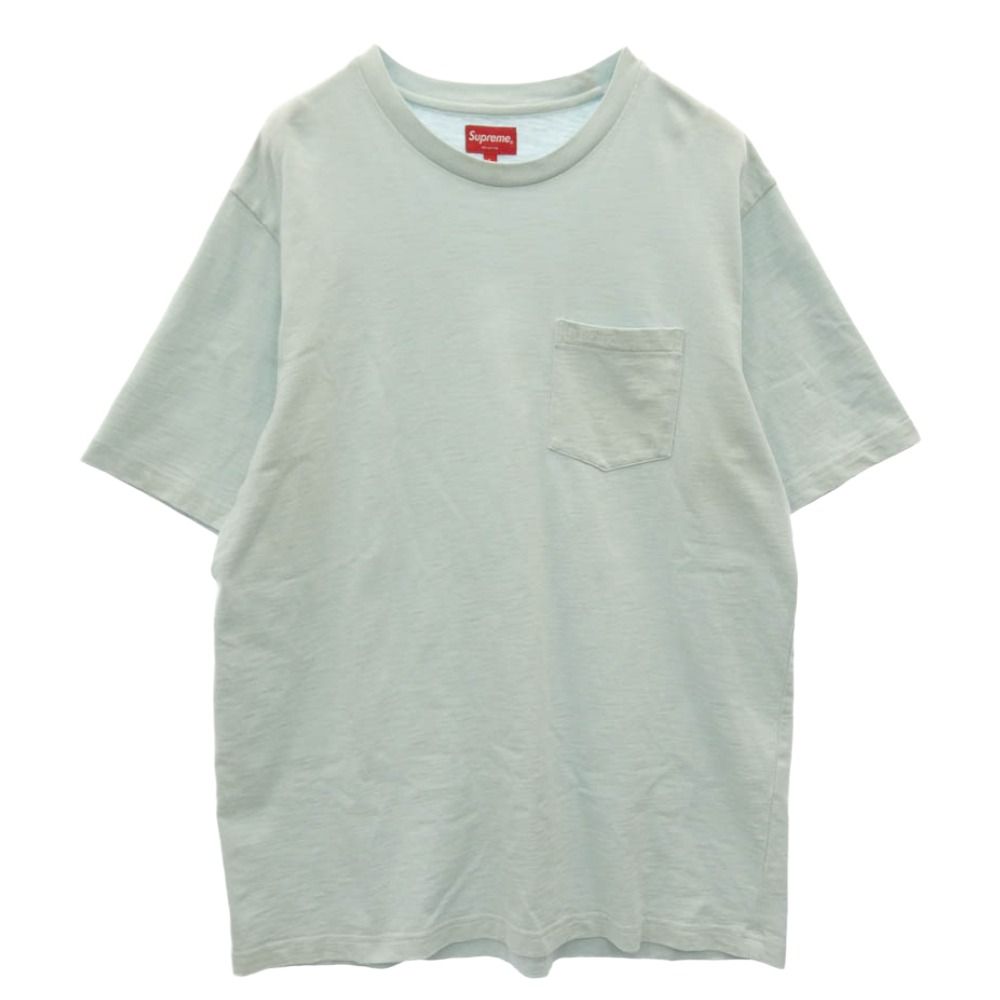 Supreme シュプリーム S/S Pocket Tee ロゴ刺繍 ポケット 半袖 Tシャツ カットソー ライトブルー系 L【中古】