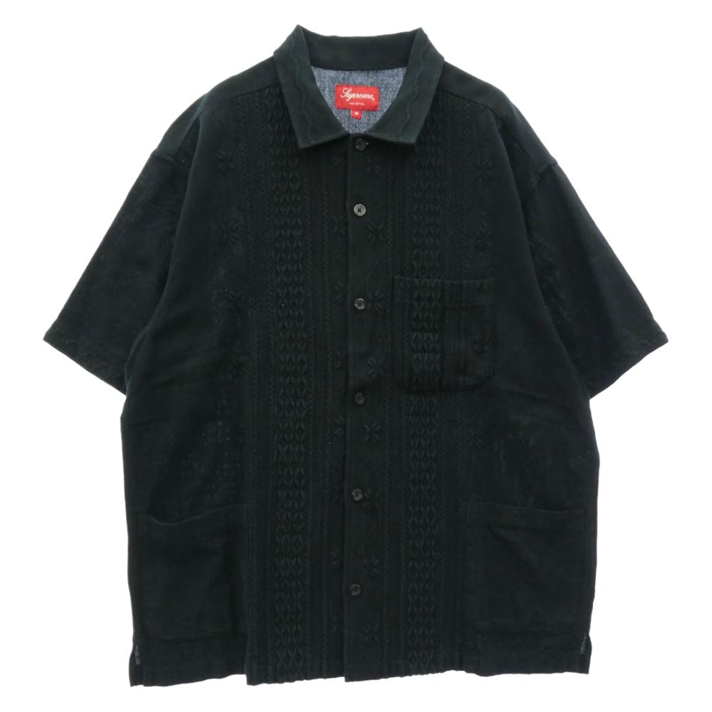 Supreme シュプリーム 20SS Embroidered S/S Shirt エンブロイダリー 刺繍 半袖 シャツ ダークネイビー系 M【中古】