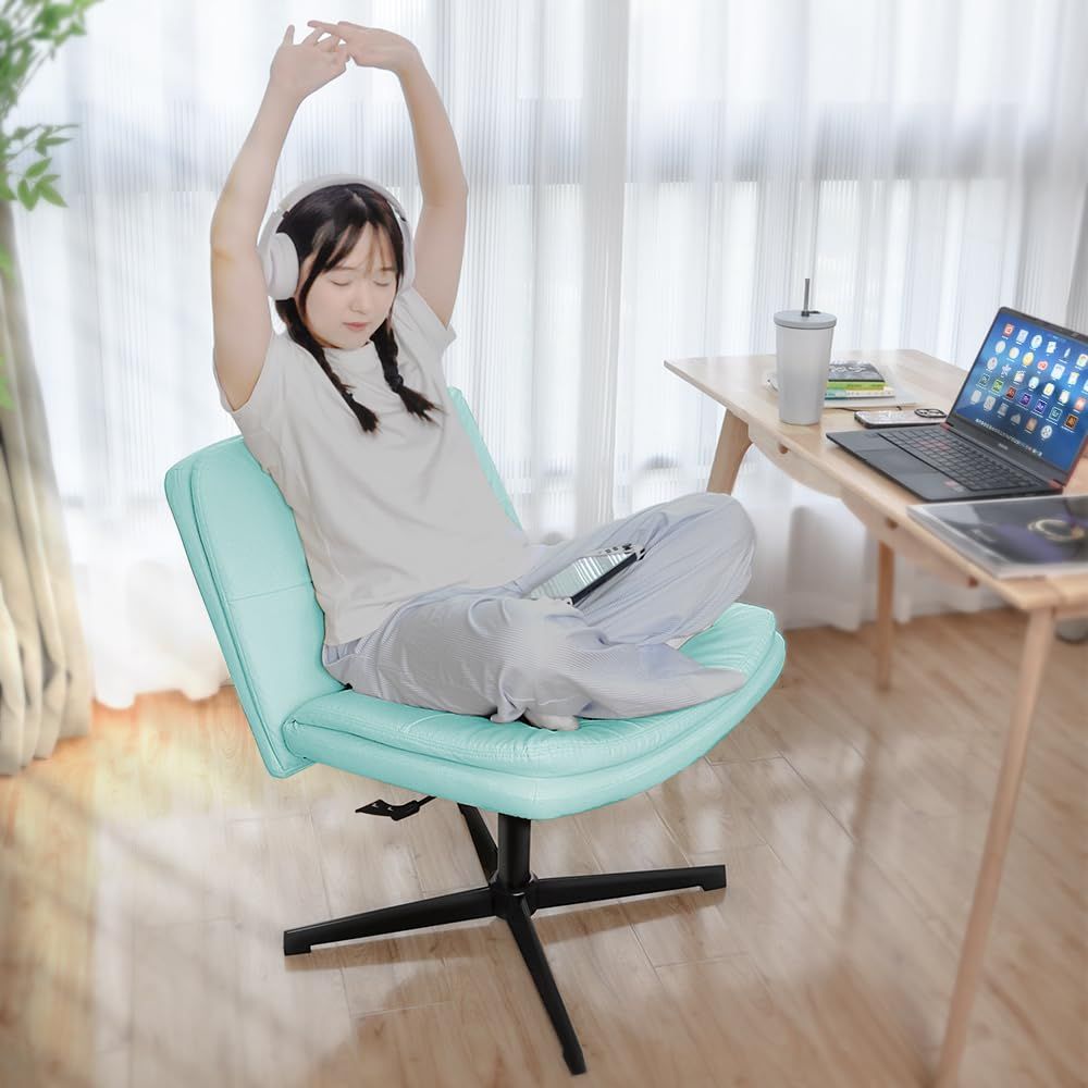 JKOOK デスクチェア 大座面 ゆったり座れる 学習チェア 勉強椅子 ゲーム用 デスクワーク 仕事 男女兼用 リラックス 高さ調節 パソコンチェア オフィスチェア 家庭 会社 事務所 あぐら可能 PUレザー (ミントグリーン)ｍａ