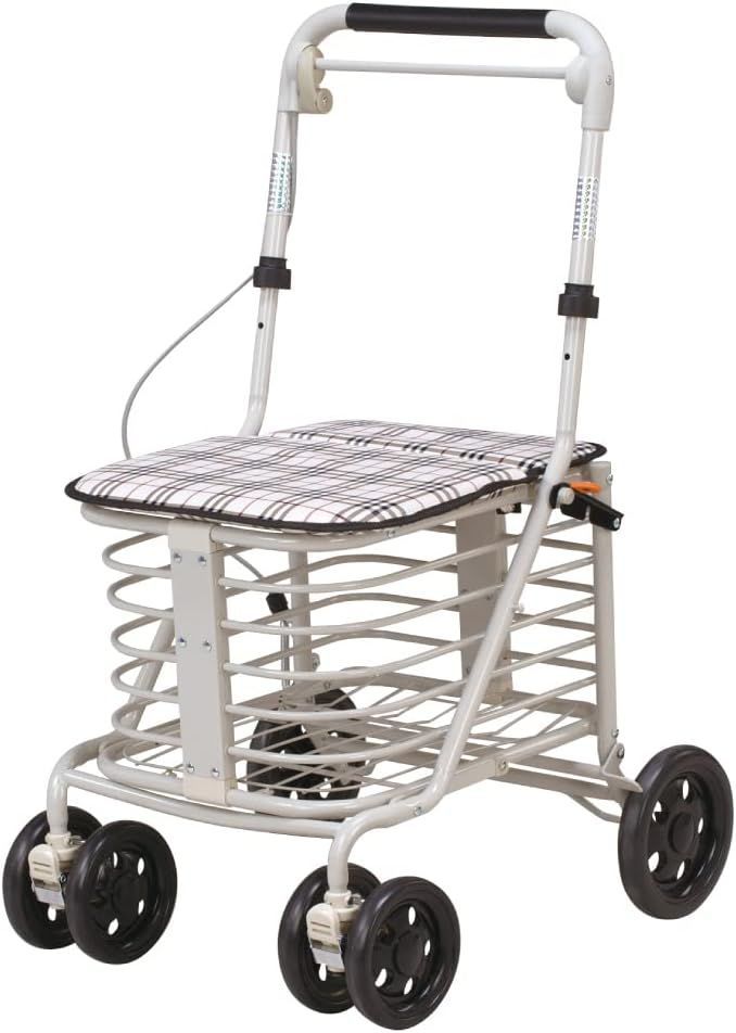 座れる シルバーカー SGマーク 安全基準適合品 腰かけ 付き カート ハンドブレーキ 高さ3段階 調節 大容量 カゴ おしゃれ コンパクト 折りたたみ 6輪 反射 テープ シニア 手押し車 高齢者 用 買い物 カート 丈夫