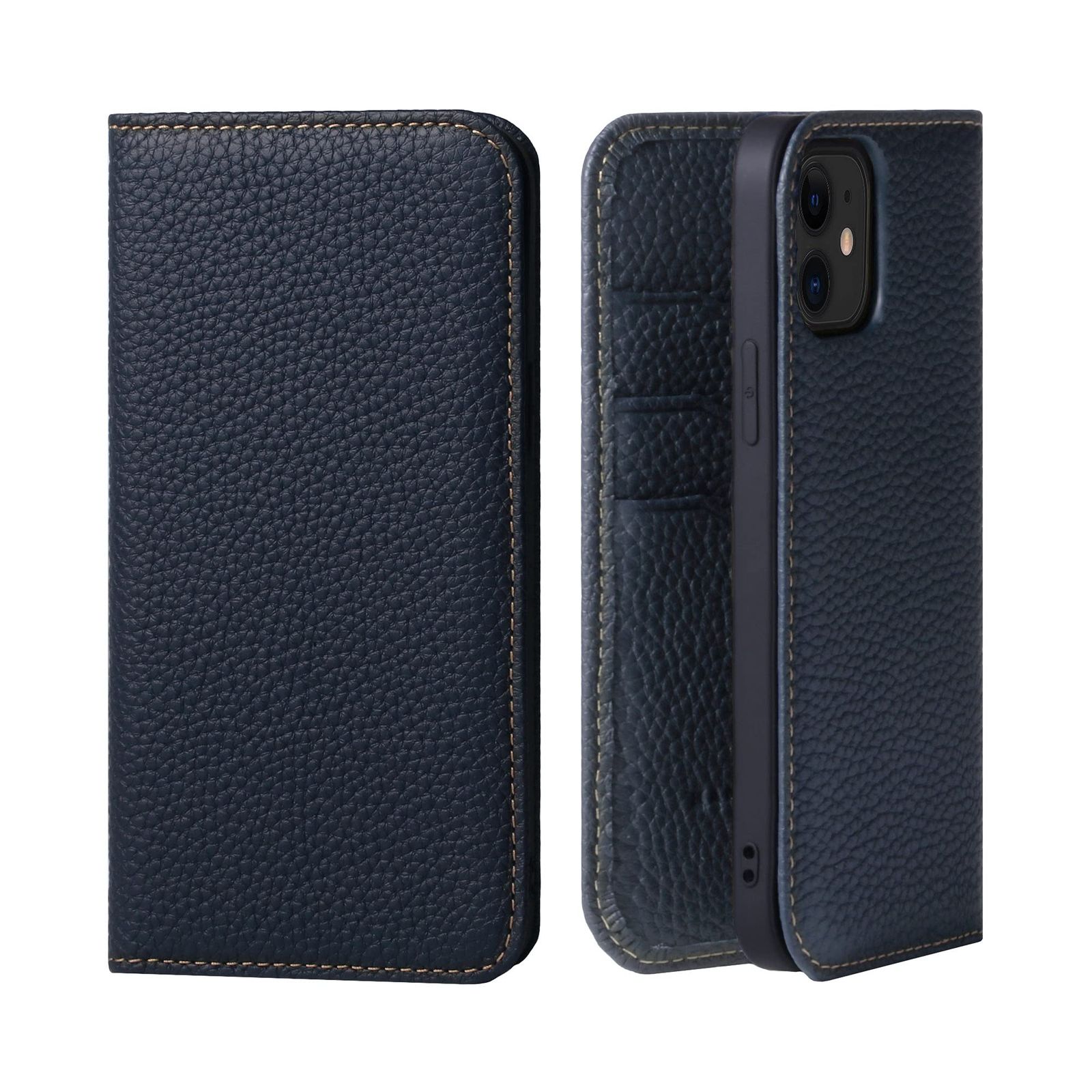 HANATORA for iPhone 12 12Pro ケース 手帳型 本革 スマホケース スマホ スタンド コードホルダー 付き シュリンクカーフレザー マグネットなし ブルーインディゴ PH-12Pro-BlueIndigo ギフト 誕生日 女性 男性