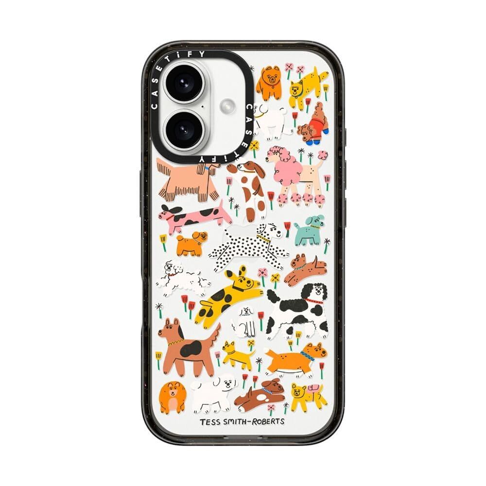 CASETiFY インパクト iPhone 16 ケース [スリム / 2.5mの落下試験をクリア (MIL規格4倍相当) / ワイヤレス充電に対応] - Dogs - クリア ブラック