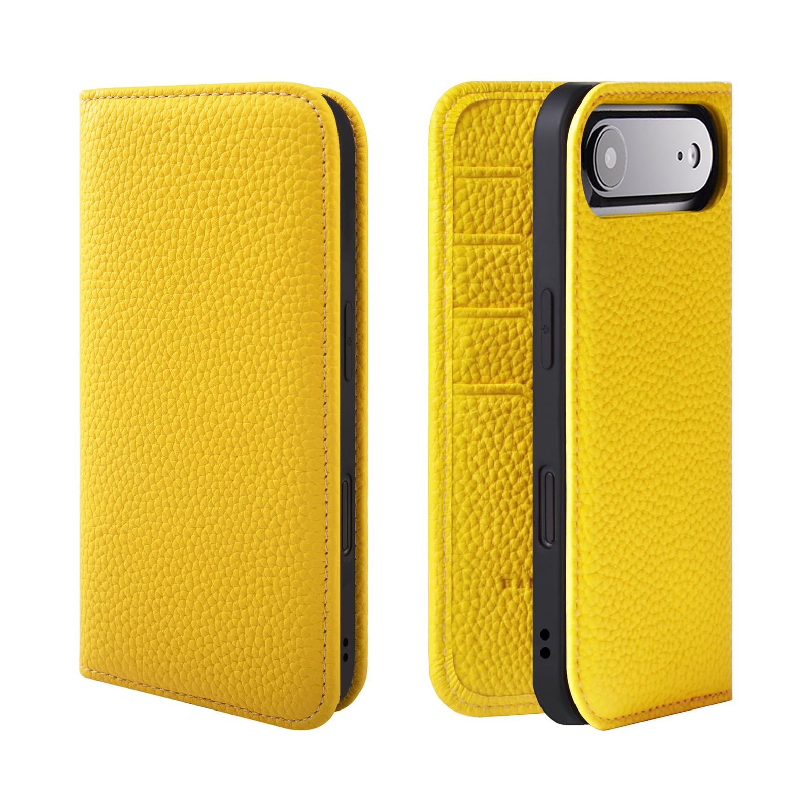 HANATORA for iPhone 17Air ケース 手帳型 本革 スマホケース スマホ スタンド コードホルダー 付き シュリンクカーフレザー マグネットなし イエロー PH-17Air-Yellow ギフト 誕生日 女性 男性 彼女 お母さん お父さ