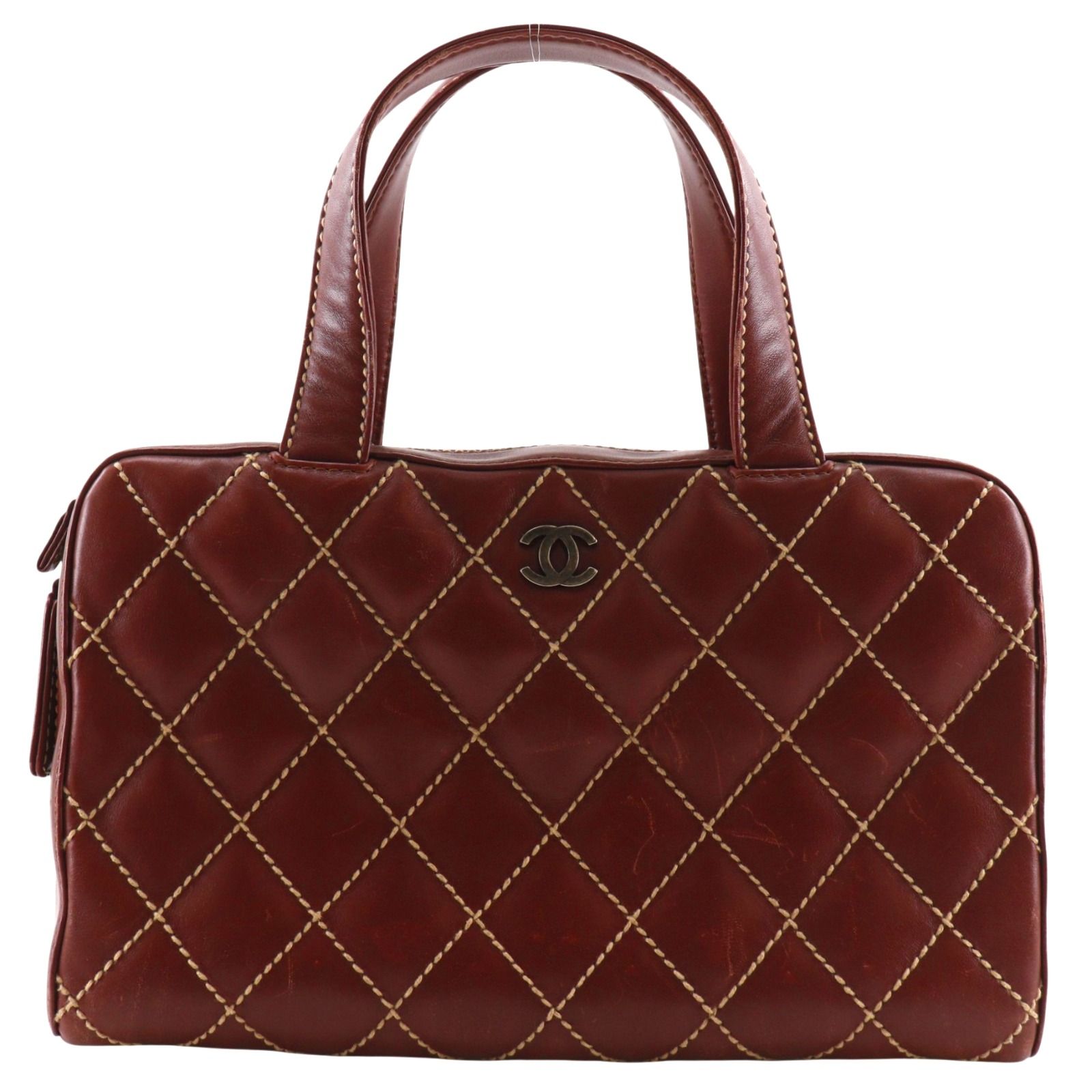 【CHANEL】シャネル ワイルドステッチ レザー 赤茶 レディース ハンドバッグ