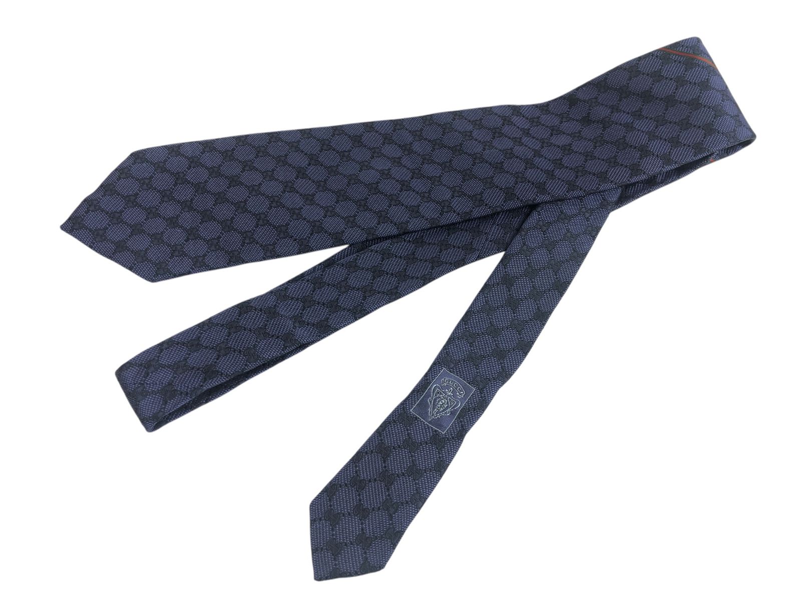 グッチ GUCCI シルクネクタイ パターン総柄 Gロゴ 剣先幅8cm 細身