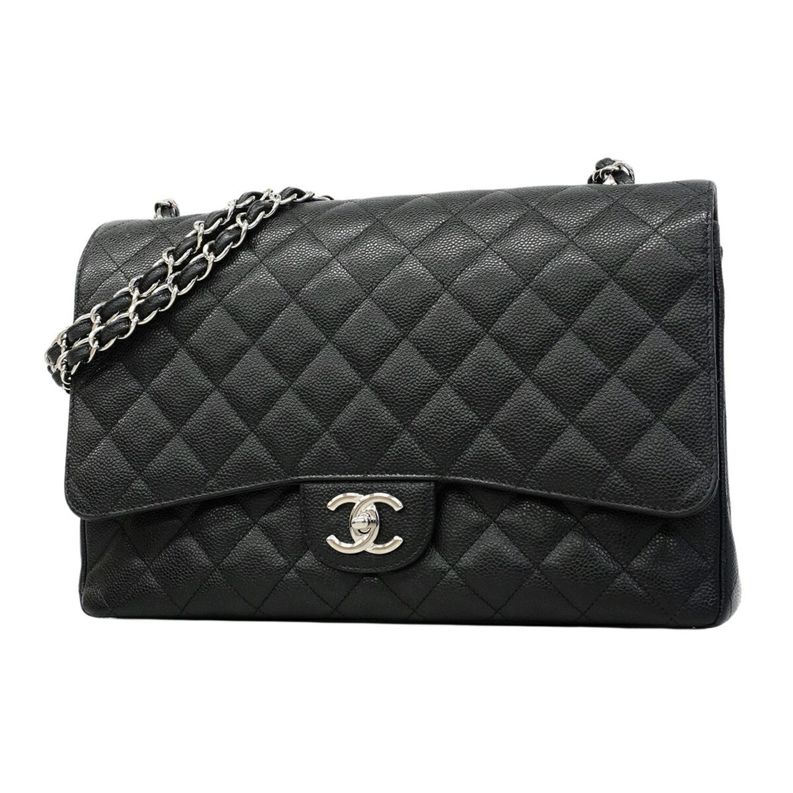 シャネル(Chanel) シャネル ショルダーバッグ デカマトラッセ Wフラップ Wチェーン キャビアスキン ブラック レディース 405,227円