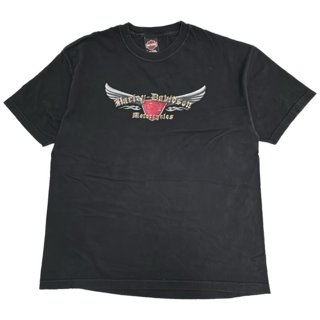 00年代 HARLEY DAVIDSON ハーレーダビッドソン ロゴＴシャツ モーターサイクル ブラック(メンズ XL)中古 古着 Y3481