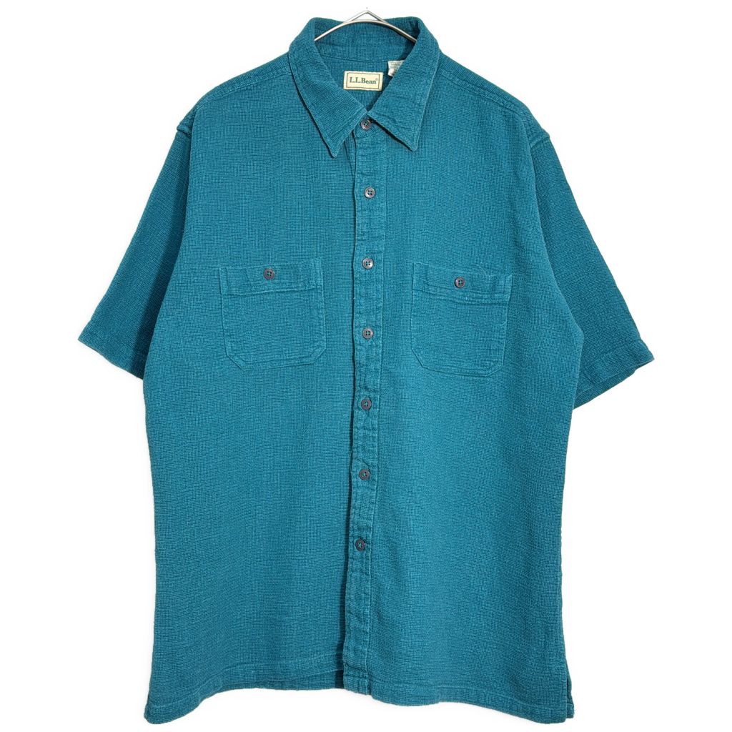 90年代 L.L.Bean エルエルビーン 半袖シャツ アウトドア ターコイズブルー(メンズ L)中古 古着 Y3511