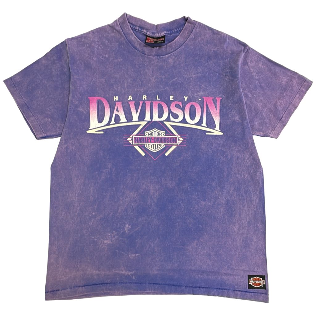 90年代 USA製 HOLOUBEK HARLEY DAVIDSON ハーレーダビッドソン タイダイＴシャツ モーターサイクル(メンズ LARGE)中古 古着 Y3526