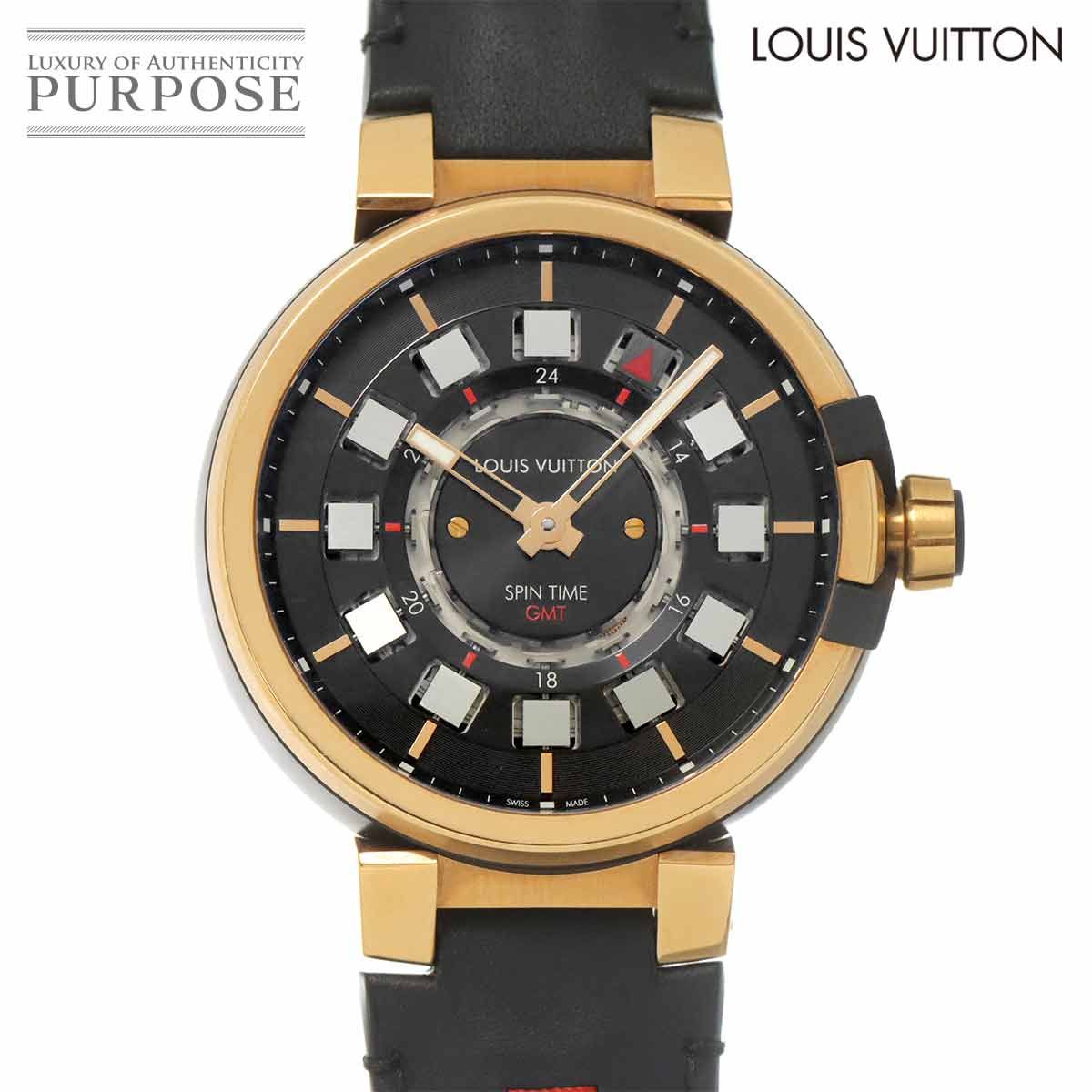ルイ ヴィトン LOUIS VUITTON タンブール エボリューション スピンタイム GMT コンビ Q1BG1 メンズ K18PG 自動巻き Tambour 90313494