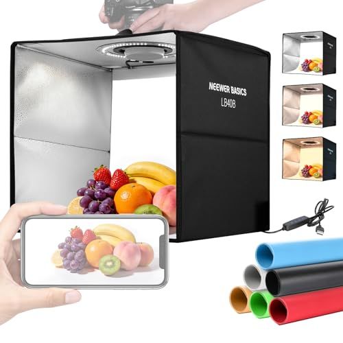 【新品】NEEWER BASICS 撮影ボックス 40x40x38cm バイカラー写真スタジオライトボックス 折りたたみ式 撮影ブース 写真ライトテント 6色背景布付き 120個LED CRI95+ 調光可能 卓上ジュエリー/電子機器/食品撮 1fbe9c84