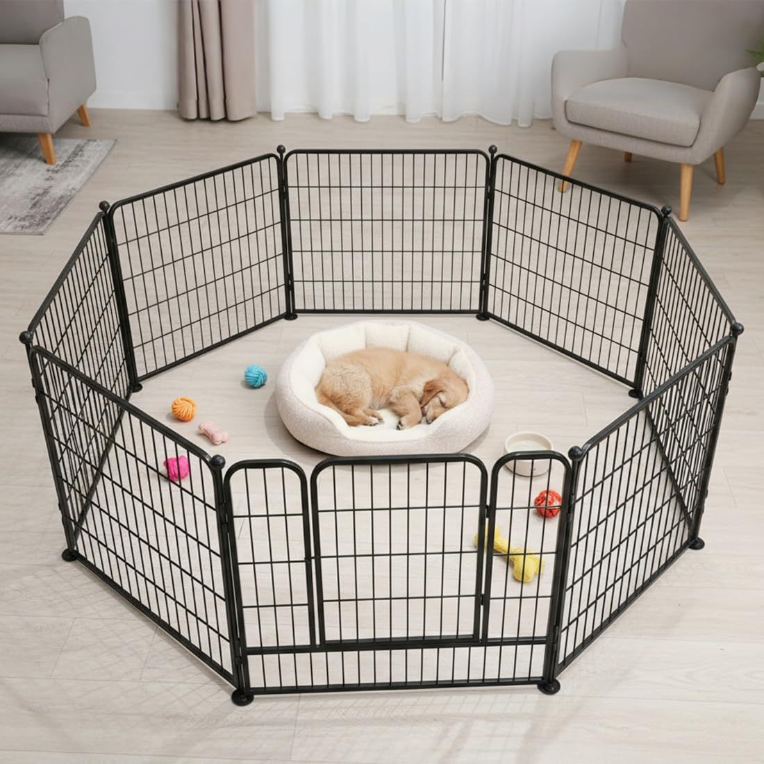 OYANTEN 犬 サークル 犬 ケージ サークル ペット サークル - 中大型犬 小型犬用 フェンス 新型 強化版折り畳み式 組立簡単 複数連結可能 スチール製 高さ80cm 軽量 持ち運び便利 室内室外兼用 8枚セット ブラック