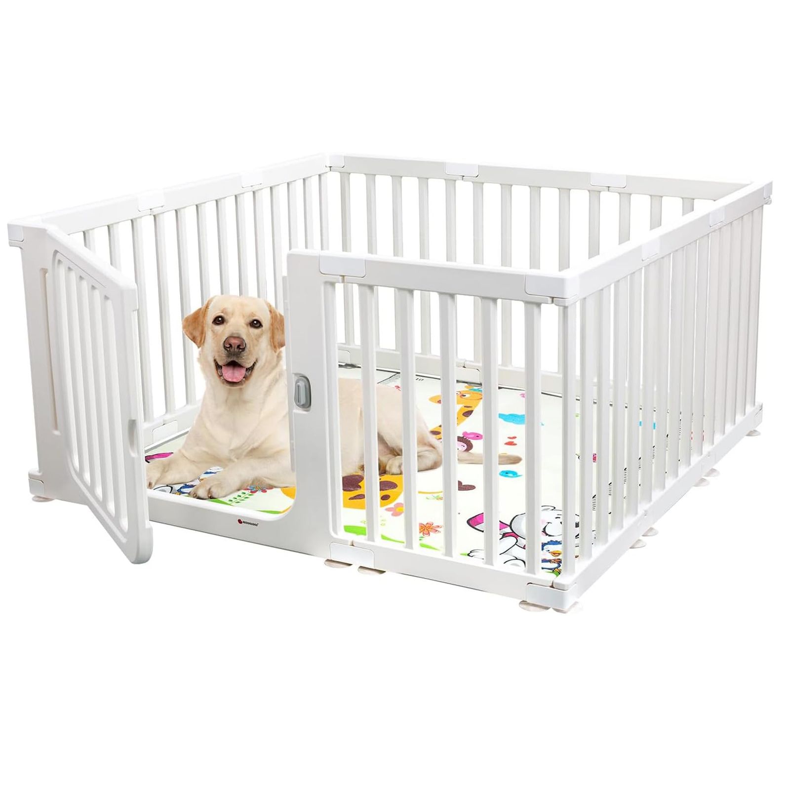 ペットサークル ドア付き 犬 サークル ペットケージ 檻感がない 自由に組み合わせ 犬猫脱走防止 軽量 DIY ペット柵 小 中型犬用 ペットフェンス 組立簡単 室内サークル 複数連結可能 ペットマット付き (高さ60cm-11枚)