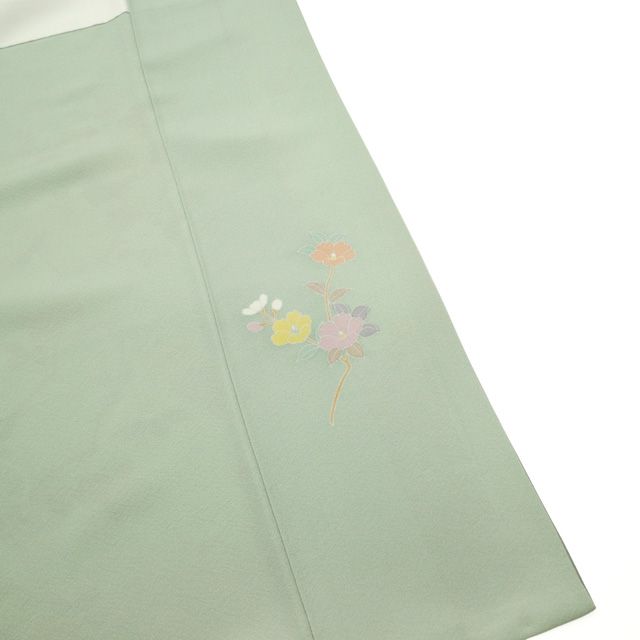 新古品】 訪問着 着物 未使用 正絹 袷 手描き友禅 作家物 薄緑地