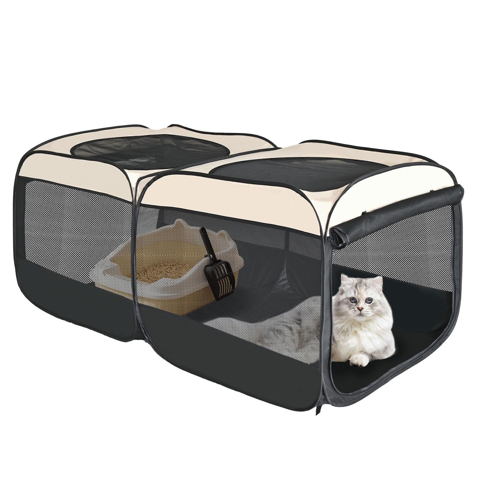 2WAYドッグプレイペン 58インチ ポップアップ猫・小型ペット用プレイペン 組立不要 室内外兼用 子猫エンクロージャー／ケージ 持ち運びできる子犬テント・クレート・ケンネル 小動物対応（仕切りなし一体型スペース）