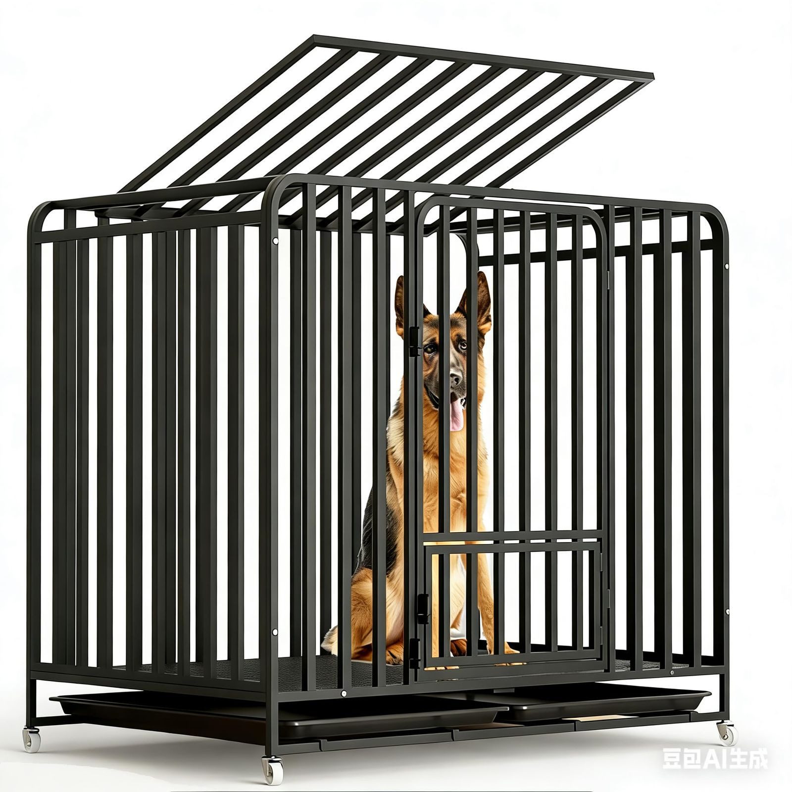 大型犬小屋 室内 犬 ゲージ 金属製 犬用 ペットケージ キャスター付き組立簡単 室内外兼用 犬小屋 き 移動便利ペットケージ キャスター付き(ブラック)(幅95*奥行65*高さ85cm)