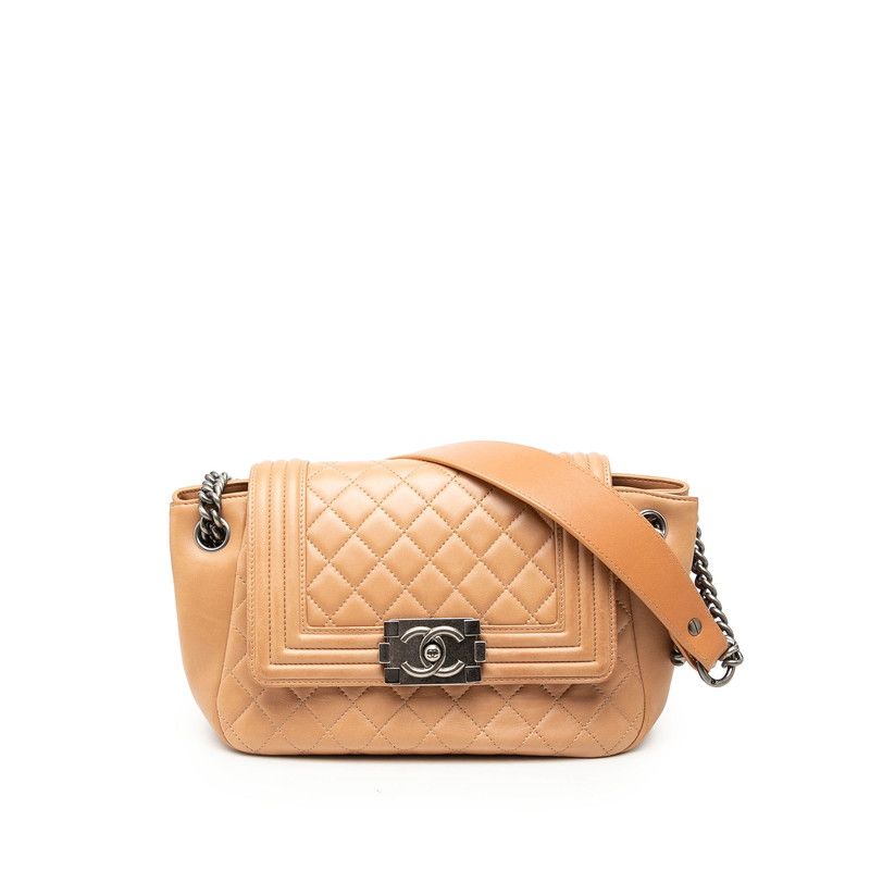 シャネル ココマーク ボーイシャネル マトラッセ チェーン ワンショルダーバック ベージュ ラムスキン レディース CHANEL【1-0270214】