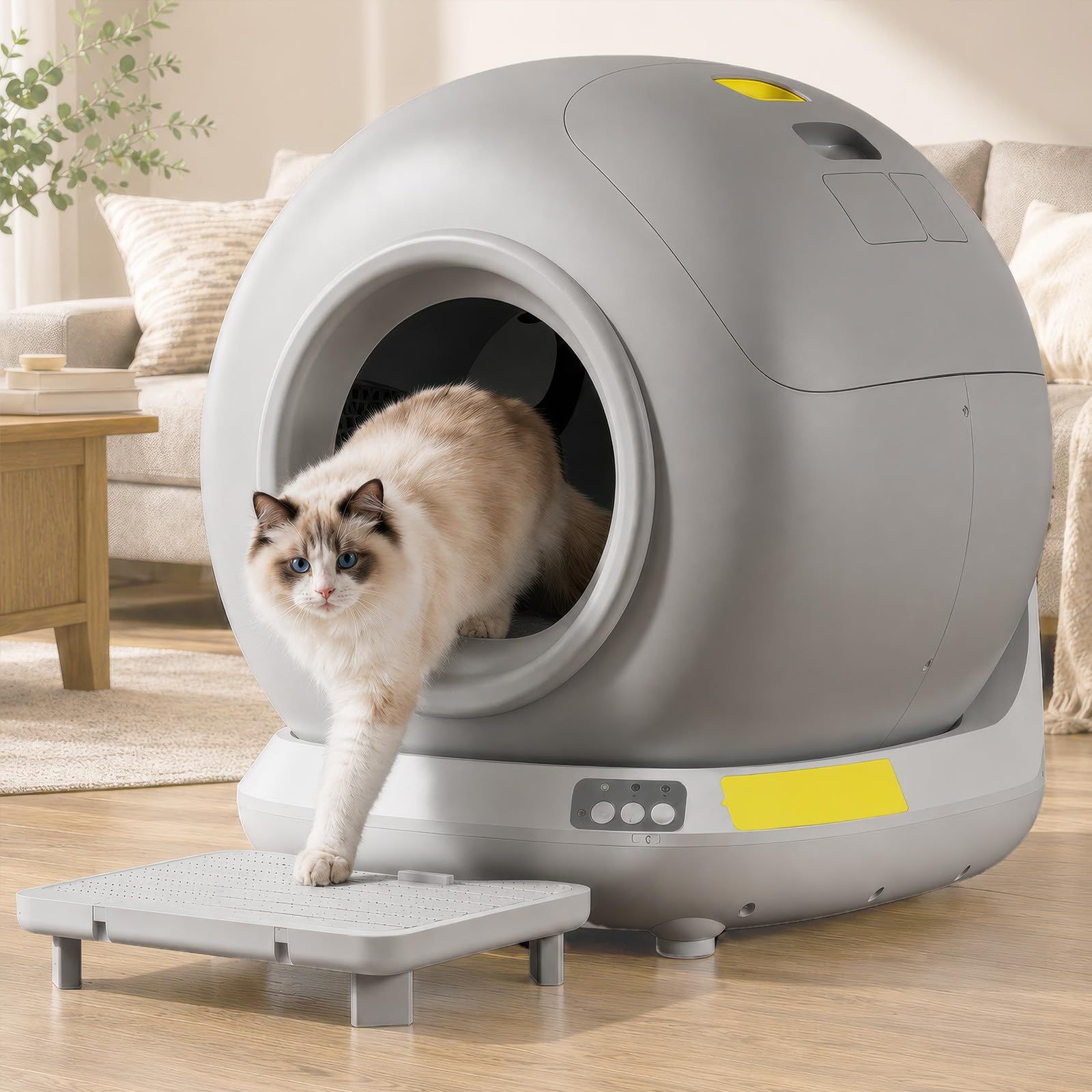 猫 自動トイレ 78L大容量 多頭飼い対応 自動清掃 スマホ管理 専用アプリ対応 全方位センサー搭載 挟み込み防止設計 尿漏れ防止 こびりつきにくい シリコン保護マット付き 多種猫砂対応 日本語説明書付き グレー