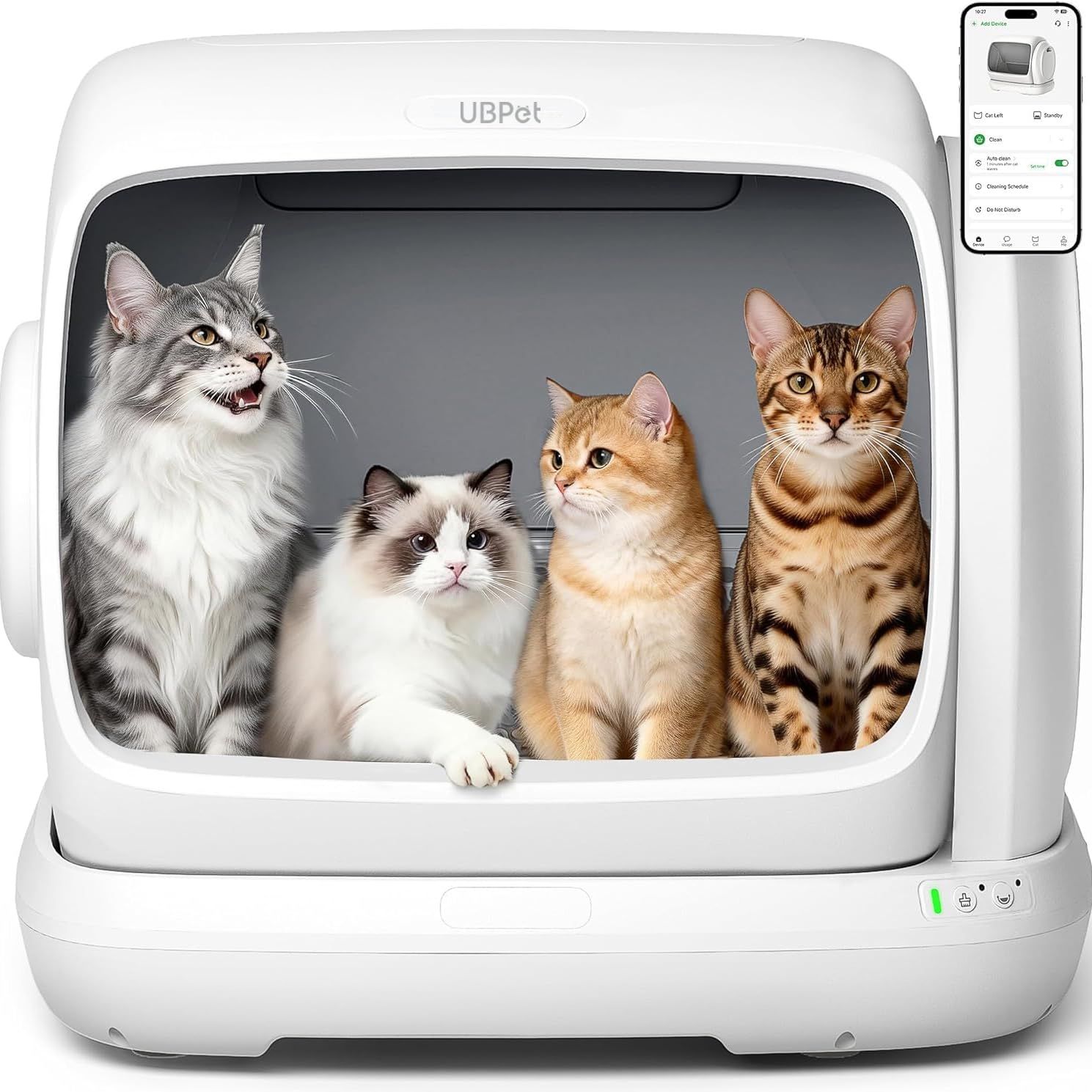 UBPET C41 自動猫トイレ 全自動【106L大容量・大型猫/多頭飼い対応】市販ゴミ袋対応 スマホ遠隔操作 体重測定 静音設計 消臭/除臭 お手入れ簡単 安心安全設計