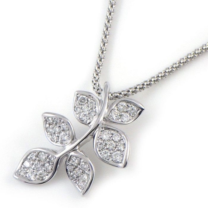 【ダイヤモンド】 ネックレス リーフモチーフ ダイヤモンド 計0.46ct K18WG 【中古】