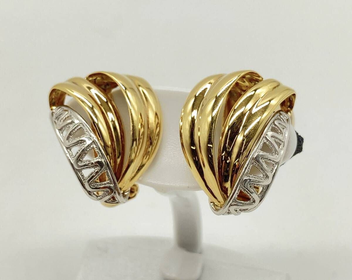 【K18／Pt850】ゴールド イエローゴールド プラチナ コンビ 約3.9g イヤリング デザイン レディース アクセサリー