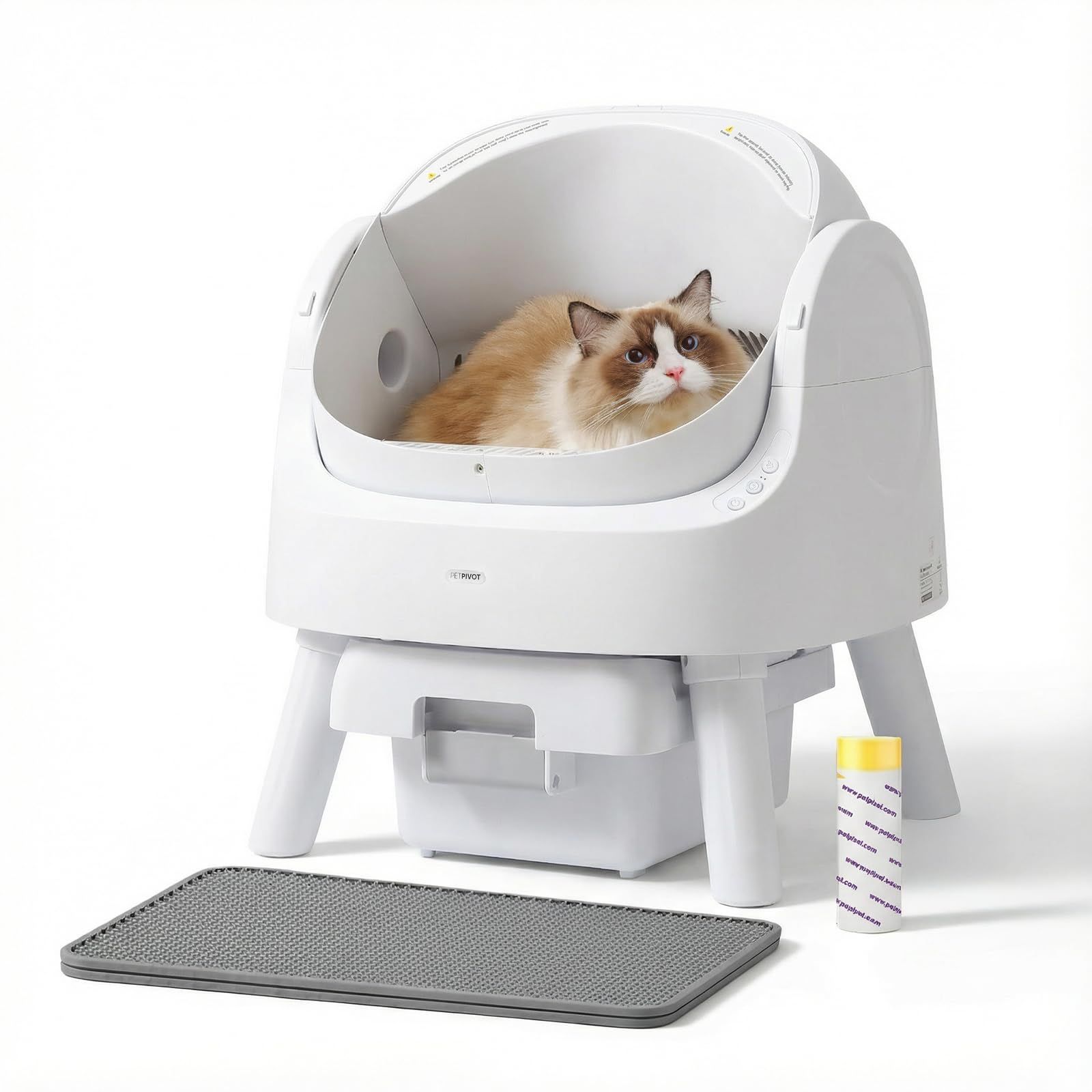 PetPivot 全自動猫トイレ オープンタイプ｜アプリ・操作不要で掃除が楽な屋根なし自動型｜大型猫・多頭飼い対応 9.3L