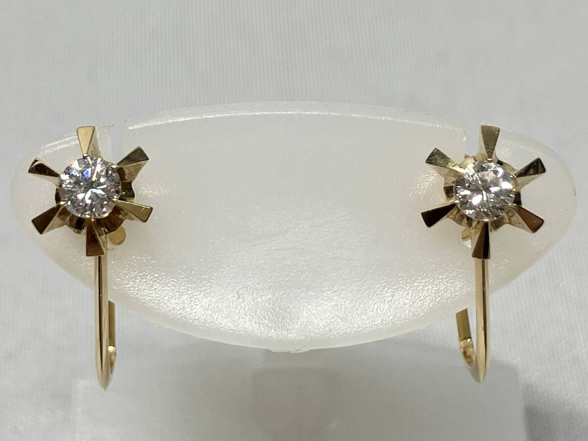K18 天然ダイヤモンド 0.11ct×2 イヤリング 1.5g H1.7×W1.6cm ソーティング付 鬼爪 ネジ式