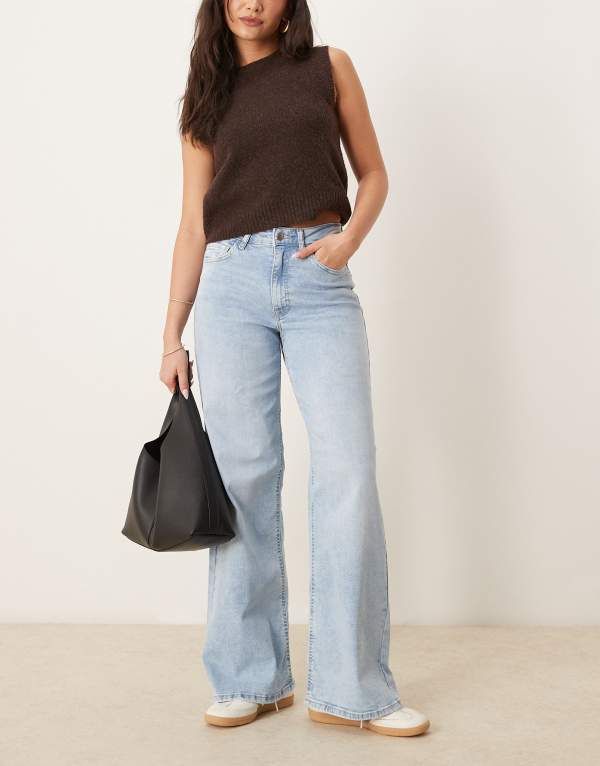 ジェイディーワイ レディース ボトムス デニムパンツ ワイドレッグ ハイウエスト ジーンズ JDY high waist wide leg jeans in light Light blue deni