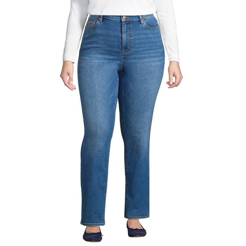 ランズエンド レディース ボトムス デニムパンツ ストレート プラスサイズ ジーンズ Plusize Lands End Recover High Rise Straight Leg Jeans In