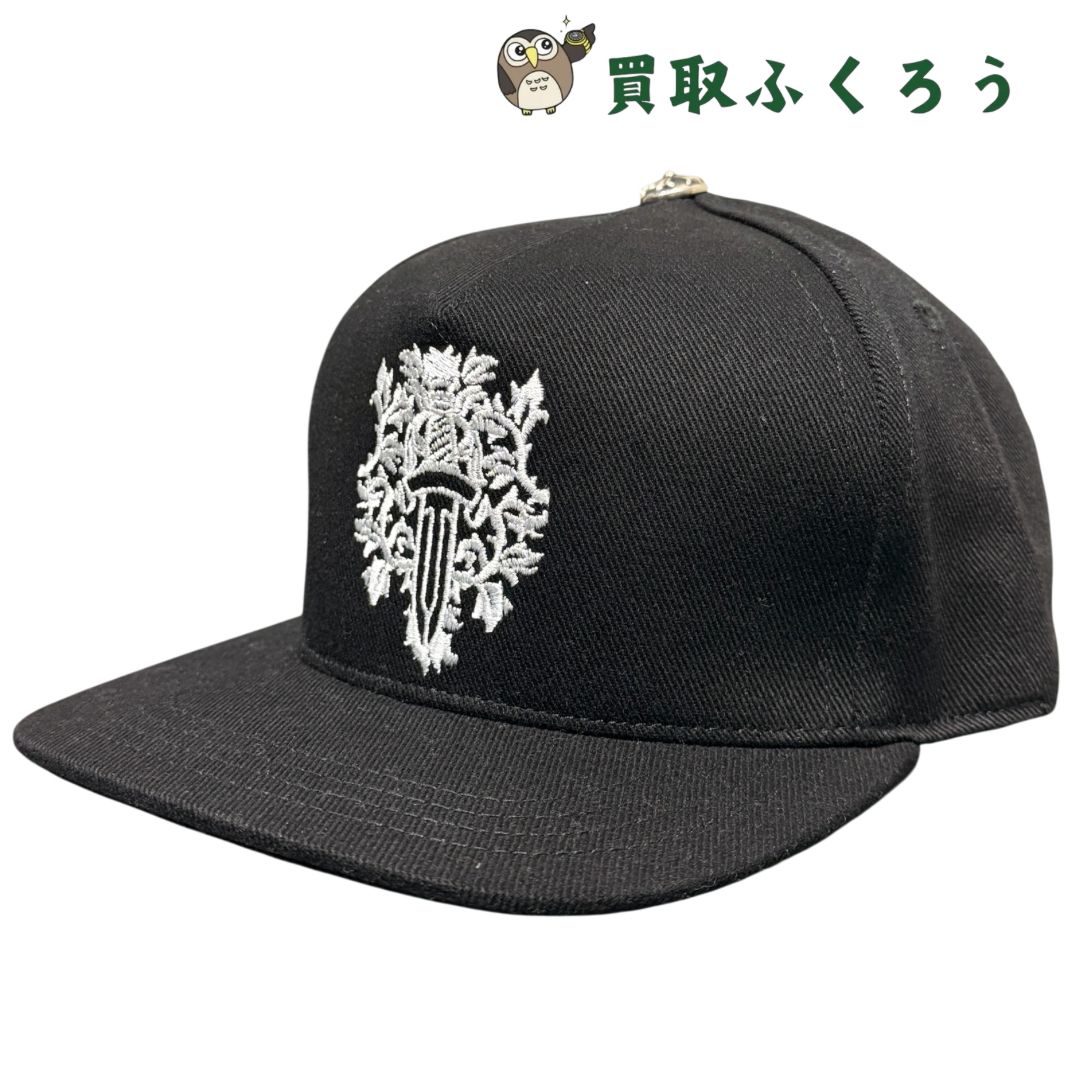 【新品・未使用】クロムハーツ　Chrome Hearts　 ヴァインダガー刺繡　ベースボールキャップ　黒　ブラック　帽子　シルバー　フリーサイズ　ワンサイズ