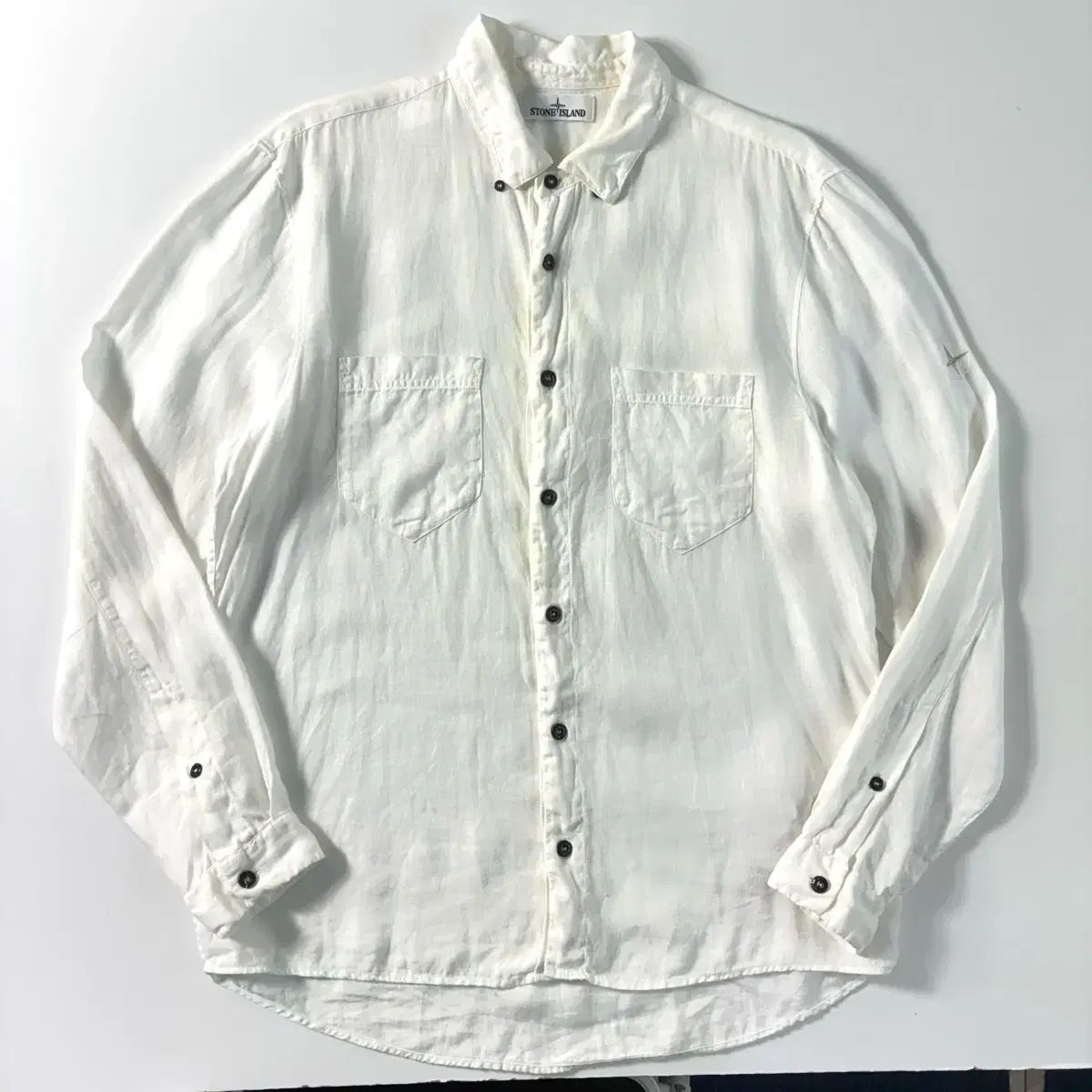 STONE ISLAND ストーンアイランド 刺繍 リネン 白 ポケット シャツ
