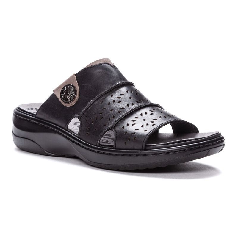 プロペット レディース シューズ サンダル レザー Propet Gertie Womens Leather Slide Sandals Black ブラック