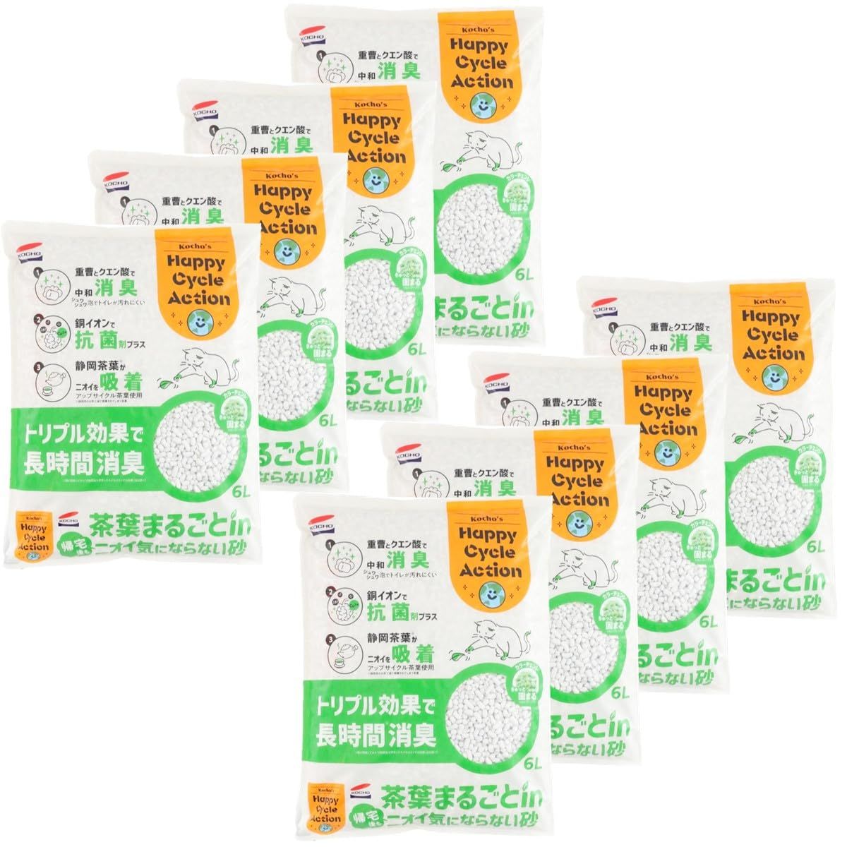 【ケース販売】コーチョー 茶葉まるごとin帰宅後もニオイ気にならない砂 6L(×8) 猫砂 消臭 抗菌 トリプル消臭 静岡茶葉使用 静岡茶葉でニオイを吸着