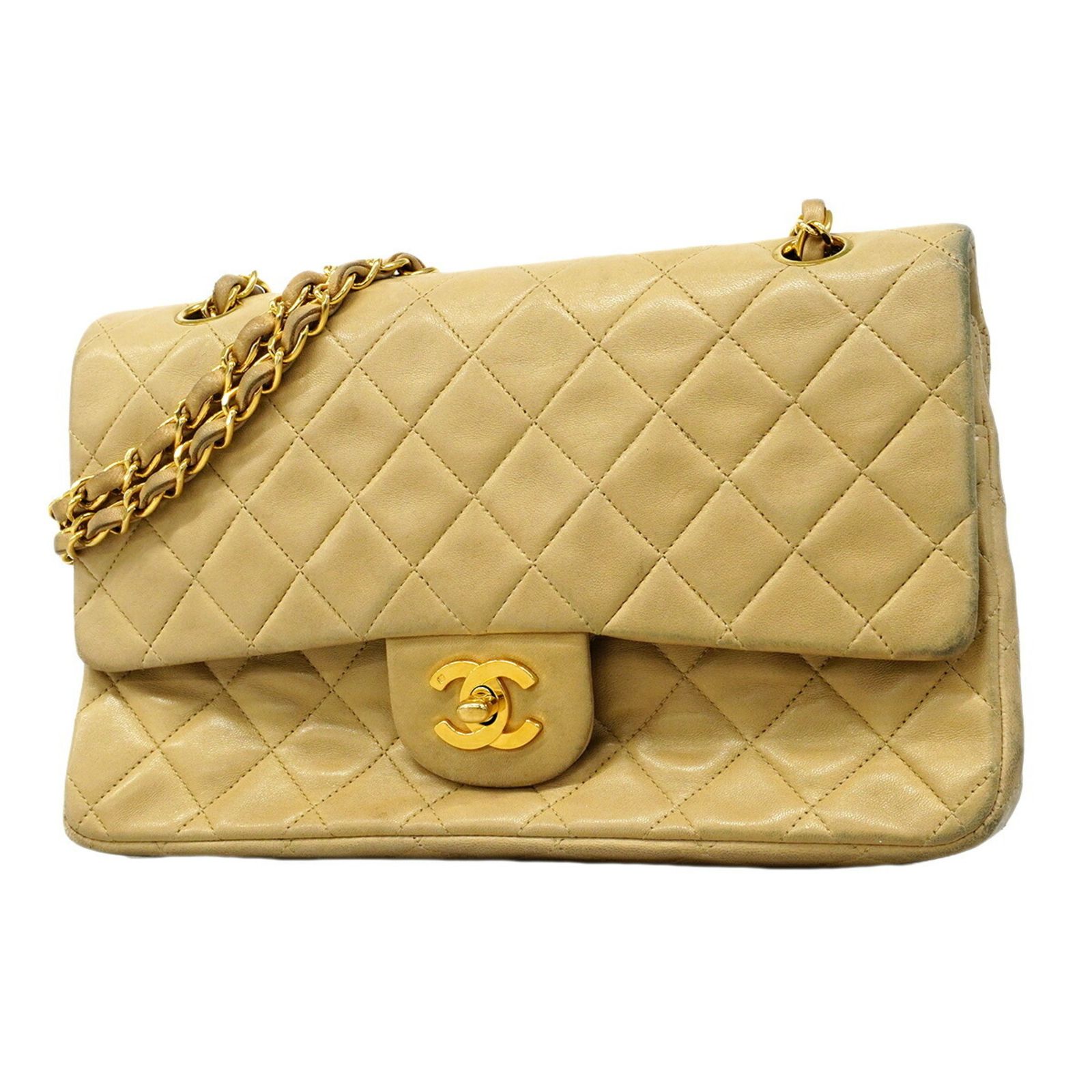 シャネル(Chanel) シャネル ショルダーバッグ マトラッセ Wフラップ Wチェーン ラムスキン ベージュ レディース