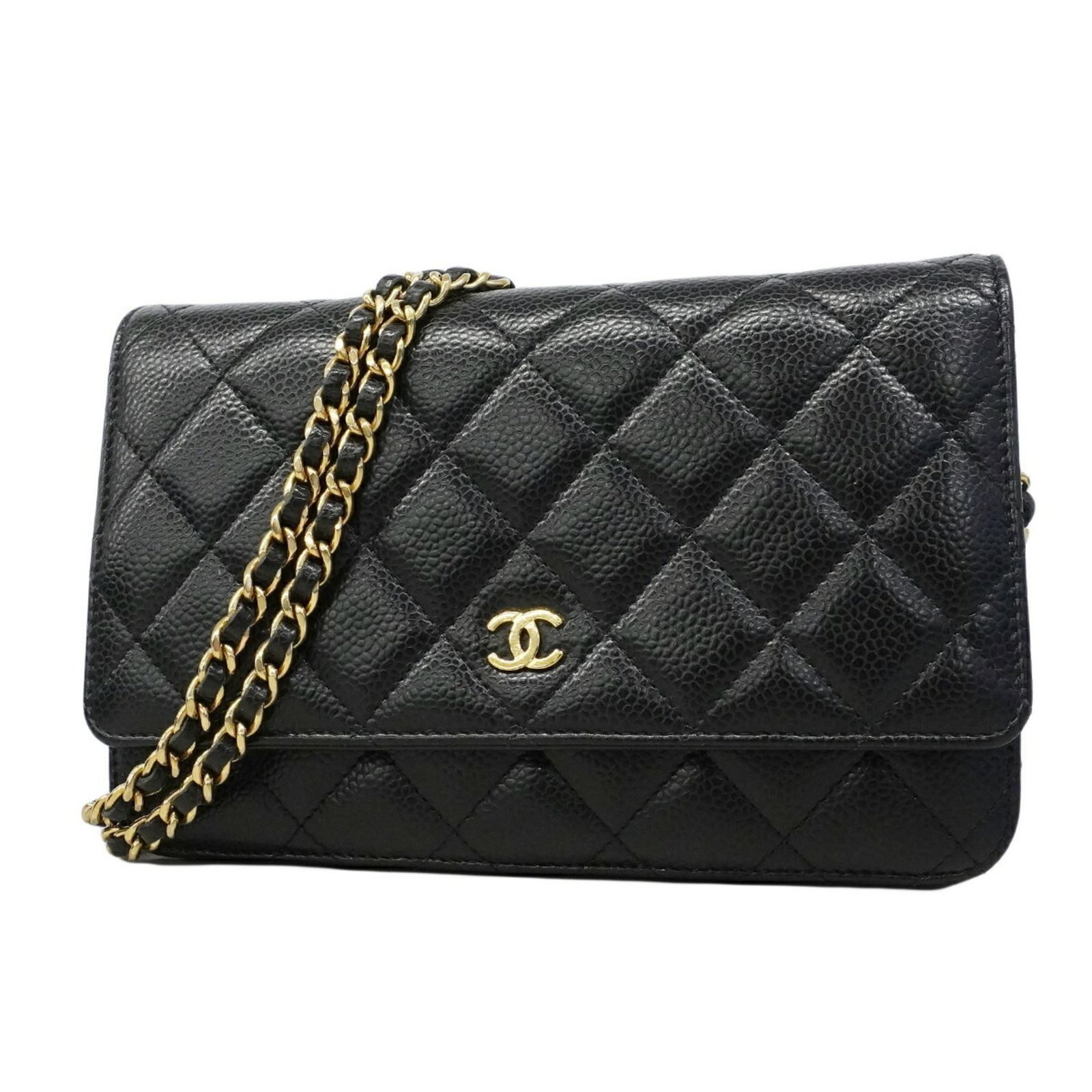 シャネル(Chanel) シャネル 財布・ショルダーウォレット マトラッセ チェーンショルダー キャビアスキン ブラック レディース