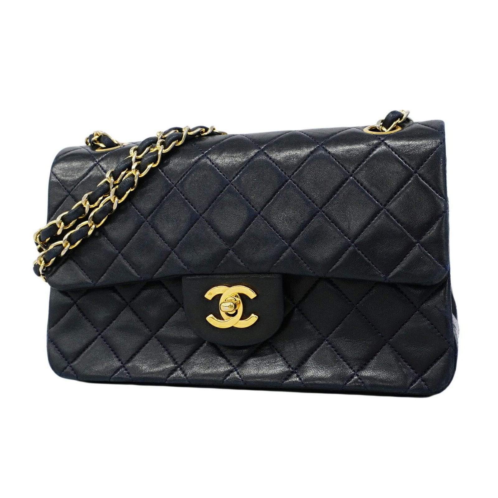シャネル(Chanel) シャネル ショルダーバッグ マトラッセ Wフラップ Wチェーン ラムスキン ネイビー レディース