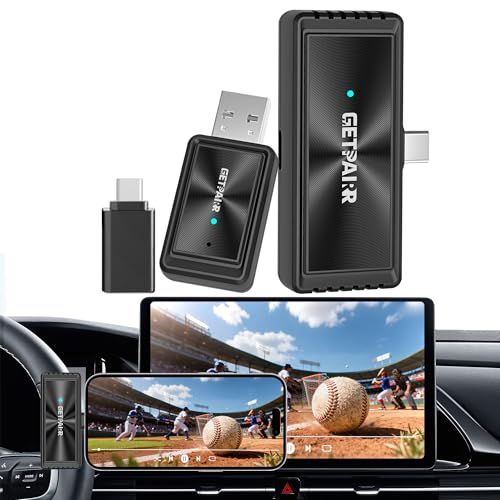Mirror Cast ワイヤレス ミラーリング アダプター 有線 CarPlay ワイヤレス化 送信側 受信側 2アダプター セット スマホ画面を車載ディスプレイの大画面に投影 無線 Apple CarPlay 対応 低遅延 自動接続 iP 0ed3b23d