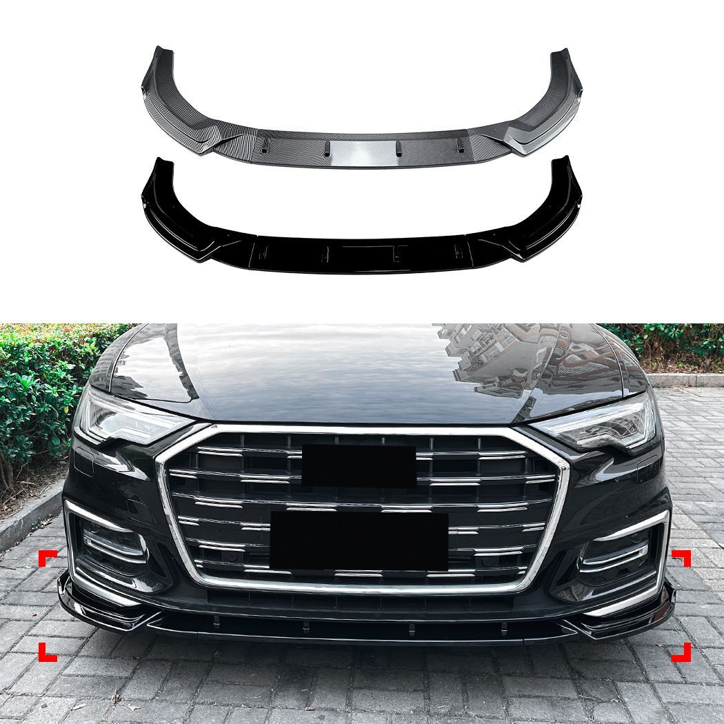 アウディ Audi A6 C8 Sライン S line 2018-2025 AT車対応 フロントリップスポイラー バンパーリップ フロントアンダースポイラー ABS製 ピアノブラック カーボン調 外装ガーニッシュ 傷対策 立体感アップ スポーティー 送料無料