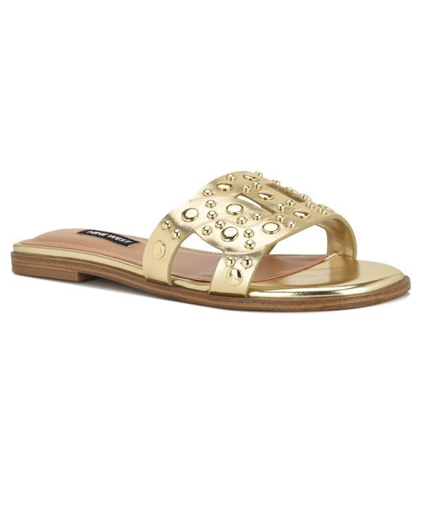 ナインウェスト レディース シューズ スリッポン・ローファー サンダル Nine West Womens Gomaz Embellished Flat SlipOn Sandals Gold ゴールド