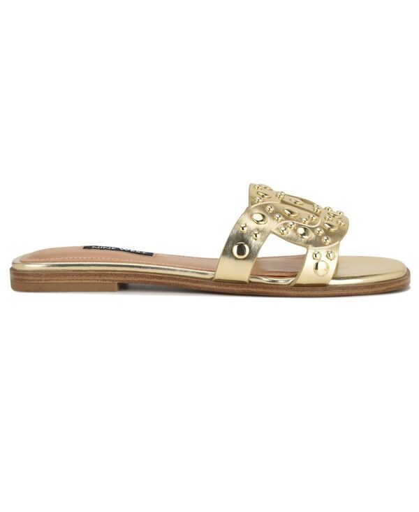 ナインウェスト レディース シューズ スリッポン・ローファー サンダル Nine West Womens Gomaz Embellished Flat SlipOn Sandals Gold ゴールド